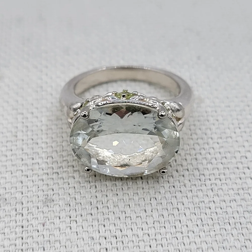 Silver 925 Ring With Green Stones #2351 - Picture 3 of 15